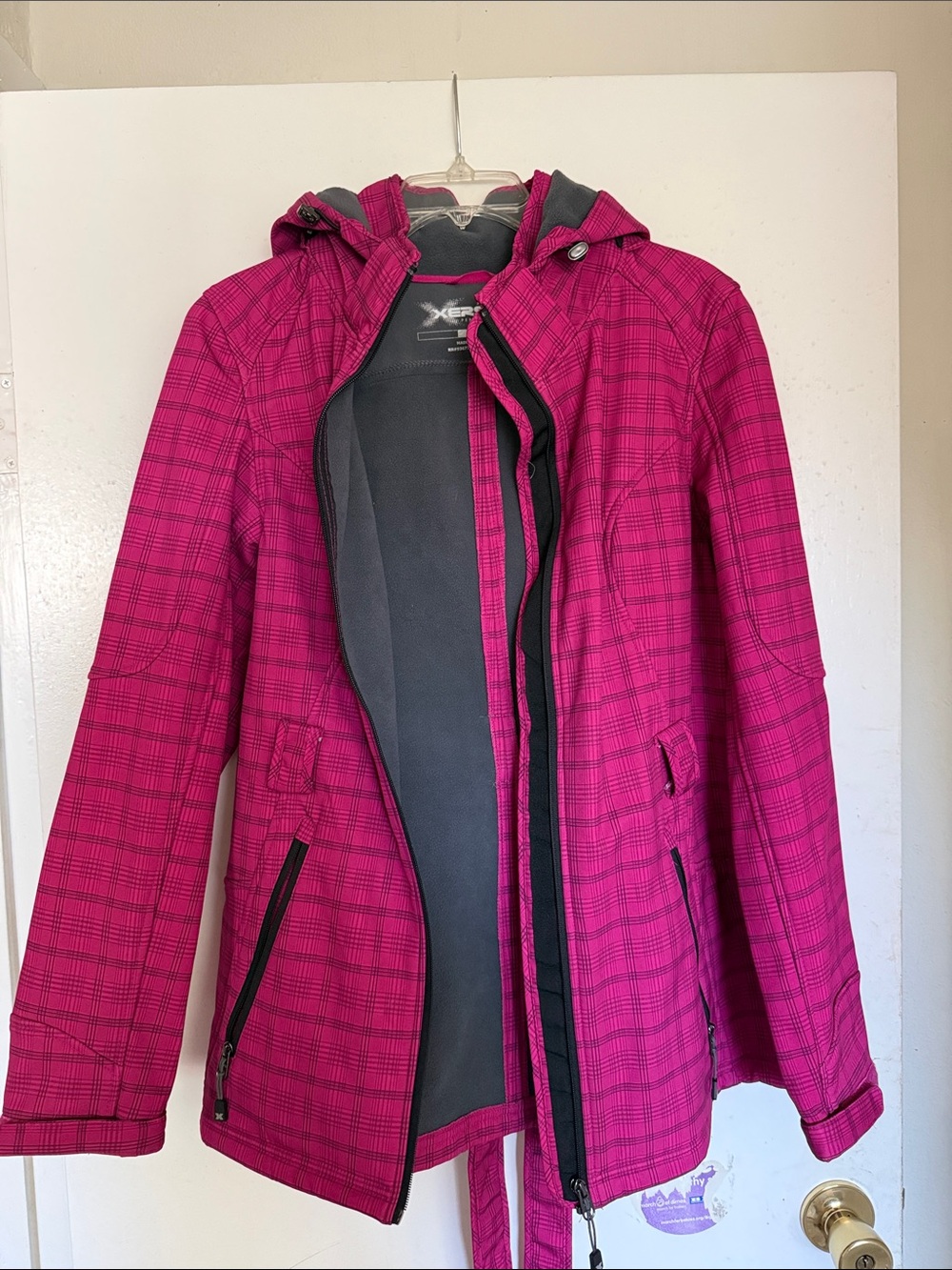Xersion Women's Bright Pink Plaid Hooded Ski Jacket